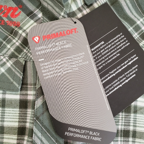Simms Primaloft Blend Flannel Button Down Mallard Plaid Green NWT Size Small - Picture 4 of 8